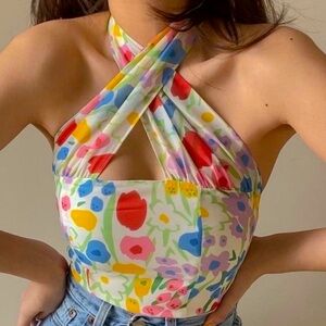 With Jean tulip halter top
